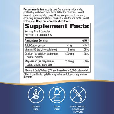 Nature's Way Calcium Magnesium Vitamin D3 Complex, Healthy Bones Teeth, Muscle Function and Relaxation, Gluten Free, 250 Capsules (Packaging May Vary)