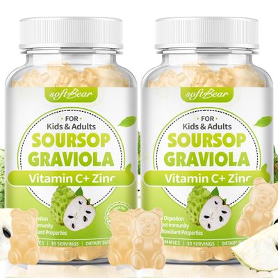 softbear Soursop Gummies for Adults, Suagr Free Soursop Graviola Gummies Organic Soursop Leaves Extract 2000mg with Vitamin C Zinc Supports Immunity Antioxidant Soursop Supplements 120 Count