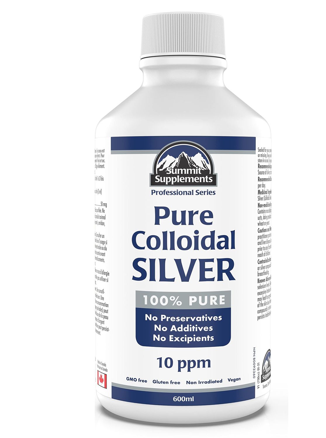 Colloidal Silver 10ppm 600ml - Colloidal Silver Liquid Minerals Trace Minerals - Colloidal Copper Supplements - Silver Colloidal Minerals Liquid - Formulated Made in Canada