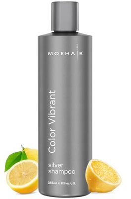 MOEHAIR Color Vibrant Silver Shampoo Color Enhancing Silver Purple Shampoo Removes Orange Tones Neutralizes Brassiness Paraben Sulfate Free Shampoo (12 Fl. Oz)