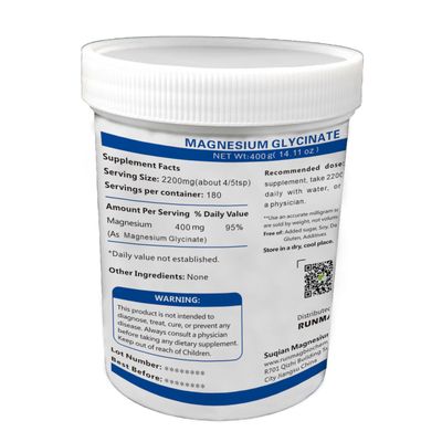 Fully Chelated Food Grade Magnesium Glycinate 400g, Non-GMO, Vegan