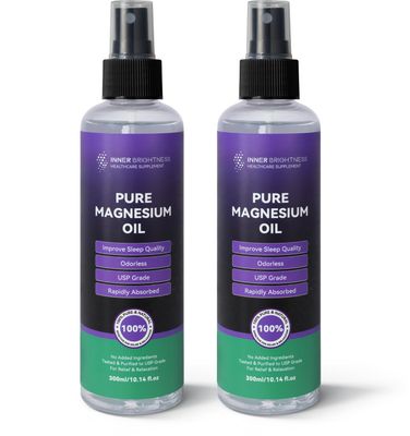 Inner Brightness Lavender Magnesium Oil Spray, Magnesium Oil for Feet - Big 10oz, 100 Natural Pure, Fast Absorption for Full-Body Wellness, Muscle, Hair Skin Health - USP Grade - 2 Pack