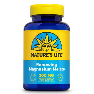 Nature&#39;s Life Renewing Magnesium Malate 200 mg - Once Daily Magnesium Supplement for Muscle and Nerve Function, Heart Health, Bone Support - Maximum Absorption, 60-Day Guarantee, 100 Serv, 100 Tablets