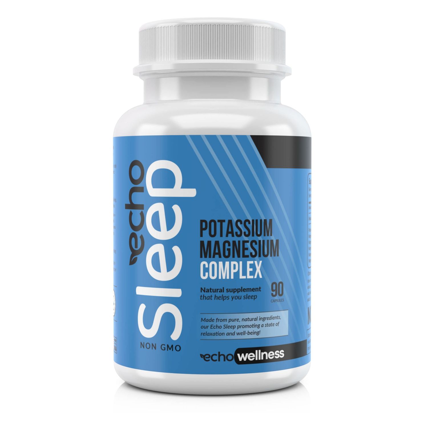 Echo Wellness Potassium Magnesium Supplement - Restful Night&#39;s Sleep, Natural Relaxation Aid, Sleep Support, Stress Relief, and Muscle Recovery - 90 Vegetarian Capsules