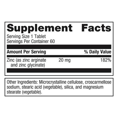 Metagenics Zinc A.G. - Highly Absorbable - 20 mg Zinc - For Immune Support, Bone Health Energy Metabolism - Zinc Arginate Zinc Glycinate - Non-GMO Gluten-Free - 60 Tablets