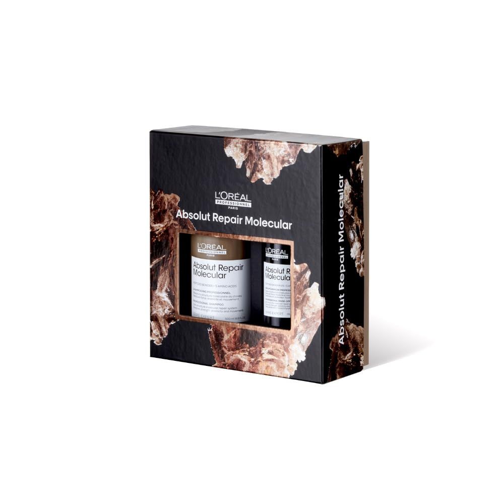 L&#39;Or al Professionnel Paris Absolut Repair Molecular Shampoo Serum Holiday Gift Set - Sulfate-Free, Strengthening For Extremely Dry Damaged Hair, With Amino Acids