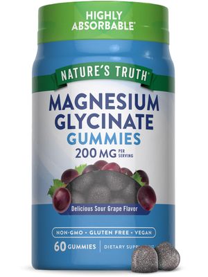 Nature&#39;s Truth Magnesium Glycinate Gummies for Adults 200mg 60 Count Vegan, Non-GMO Gluten Free Supplement Grape Flavor