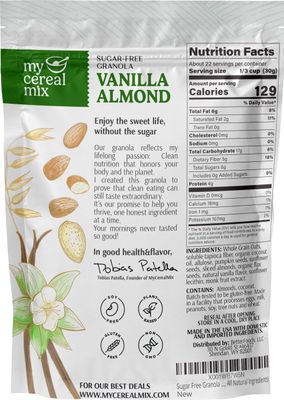 MyCerealMix Sugar Free Granola Vanilla Almond - Vegan, Gluten Free Breakfast Cereal - No Artificial Sweeteners - Naturally Sweetened with Monk Fruit - 24oz