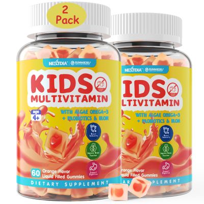 Sugar Free Kids Multivitamin Gummies with Iron, Probiotics, Vegan Omega 3 (EPADHA), Kids Daily Vitamins A, C, D, B Complex, Zinc for Healthy Growth, Immune, Brain, Bone, Orange Flavor, 120 Counts