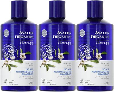 Avalon Organics Scalp Normalizing Shampoo, Tea Tree Mint Therapy 14 oz (Pack of 3)