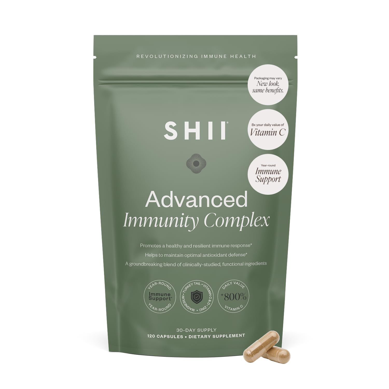 SHII Advanced Daily Immune Support Supplement, 500mg AHCC per Serving, AHCC Supplement with Vitamin D3, Vitamin C, and Zinc, Vegan, Gluten Free, Sugar Free, 120 Mushroom Capsules