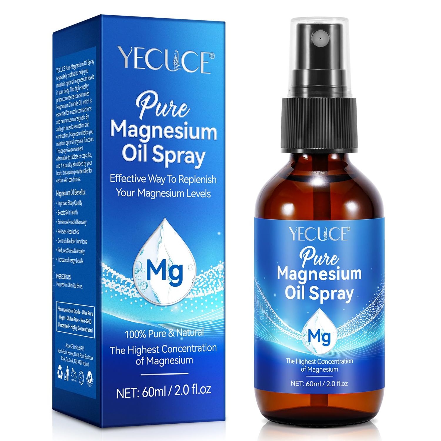 Magnesium Oil, Magnesium Spray, 100 Pure Natural Magnesium Oil Spray for Feet, Easy to Absorb and Use 2.0 fl.oz