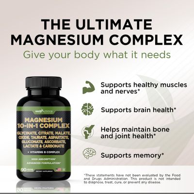 Gade Nutrition Magnesium Complex 10 in 1 with Magnesium Glycinate, Citrate, Malate, Oxide, Taurate, Aspartate, Gluconate Ascorbate Lactate Carbonate Zinc Copper Manganese Vitamin C B1 B2 B6