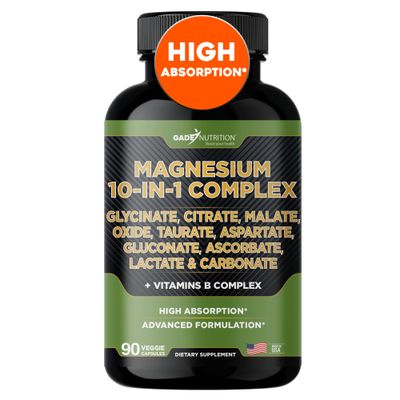 Gade Nutrition Magnesium Complex 10 in 1 with Magnesium Glycinate, Citrate, Malate, Oxide, Taurate, Aspartate, Gluconate Ascorbate Lactate Carbonate Zinc Copper Manganese Vitamin C B1 B2 B6