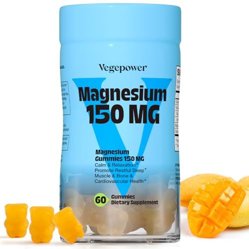 Vegan Magnesium Citrate Gummies, 150mg Magnesium Gummies for Adults Kids, High Absorption Calm Magnesium Supplement for Sleep, Muscle Relax, Nerve and Bone Health, Gluten Free, Non-GMO, 60 Gummies