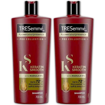 Tresemme Keratin Smooth Shampoo with Marula Oil, Pro Collection - 24 Fl Oz 700 mL x 2 Pack