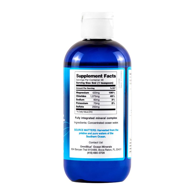 OmniBlue Ocean Minerals Liquid Magnesium (420mg) 70 Trace Minerals Natural Remineralization for Muscle Wellness, Deep Sleep, Smooth Digestion, Heart Function 8oz Bottle
