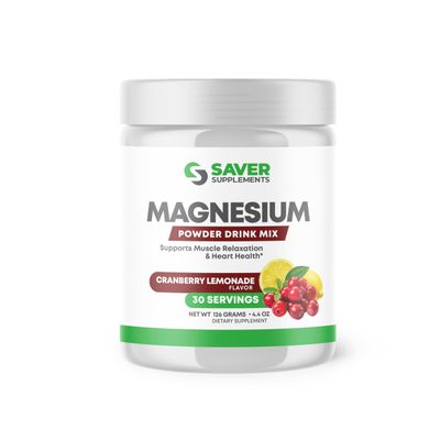 Saver Supplements Magnesium Powder - Anti-Stress Drink Mix for Calm Regularity - Magnesium Citrate Supplement - Relaxation, Muscle Heart Support - Cranberry Lemonade Flavor - 30 Servings