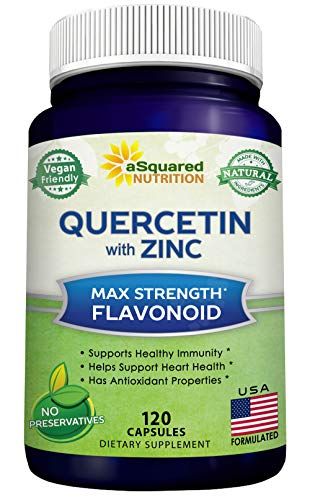 aSquared Nutrition Quercetin 1000mg with Zinc Supplement - 120 Capsules - Quercetin Dihydrate with Black Elderberry Zinc - Max Strength Powder Complex Pills to Help Improve Immune Response