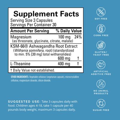Dr Amen BrainMD Calm My Brain - 90 Vegan Capsules - Fast-Acting Formula with Magnesium, Ashwagandha L-Theanine - 30 Servings