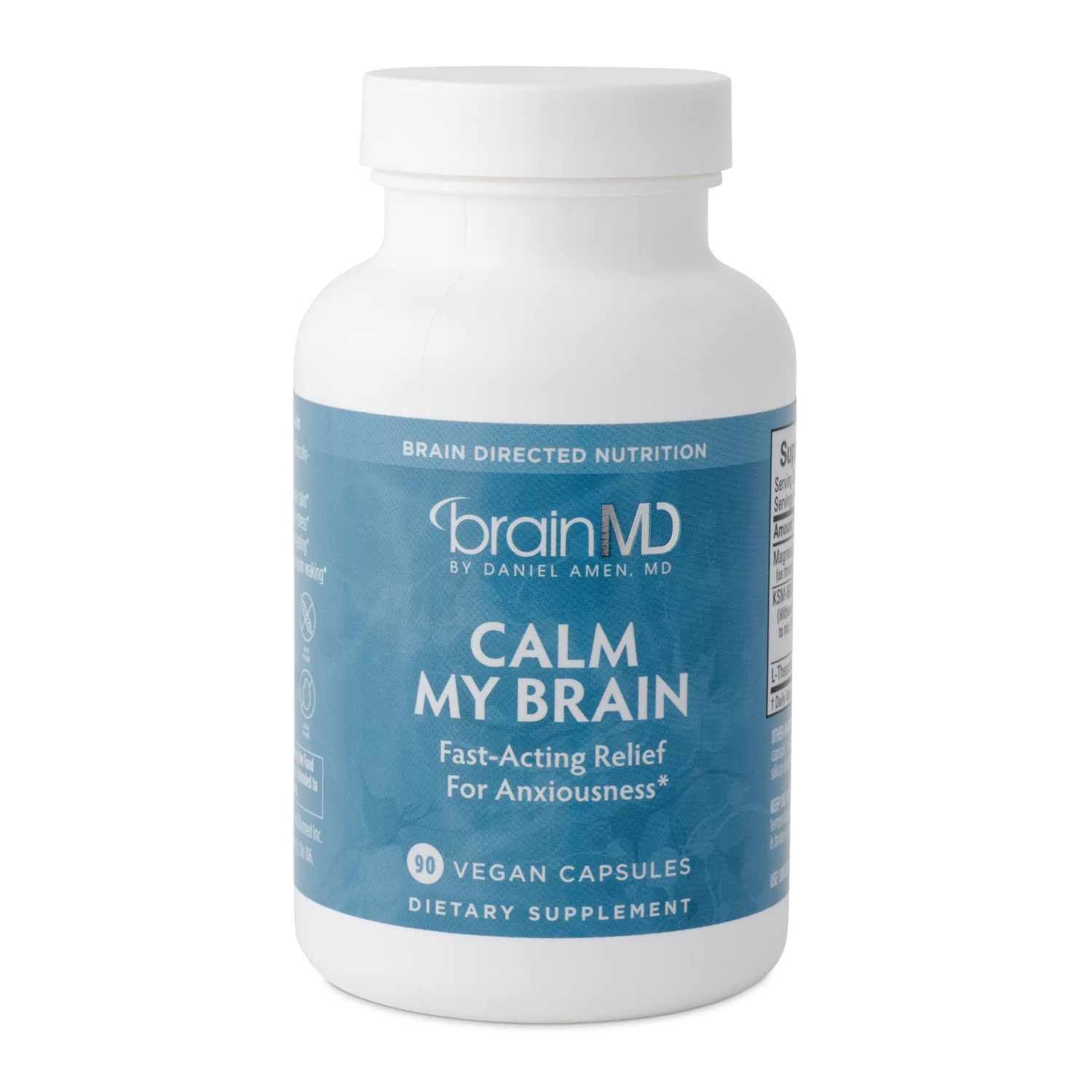 Dr Amen BrainMD Calm My Brain - 90 Vegan Capsules - Fast-Acting Formula with Magnesium, Ashwagandha L-Theanine - 30 Servings