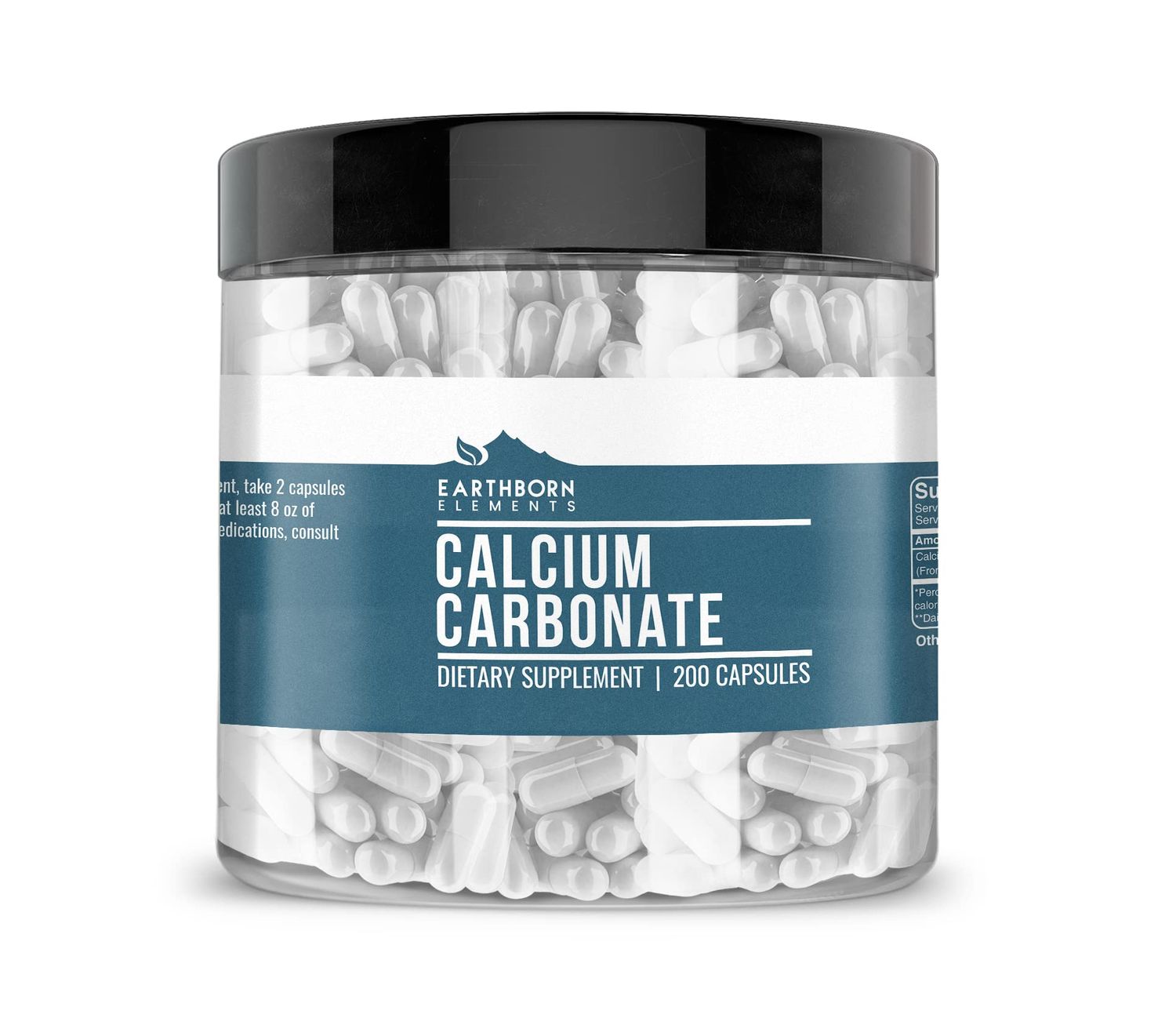 Earthborn Elements Calcium Carbonate 200 Capsules, Pure Undiluted, No Additives