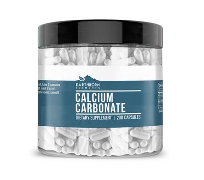 Earthborn Elements Calcium Carbonate 200 Capsules, Pure Undiluted, No Additives