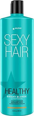 SexyHair Healthy Bright Blonde Violet Conditioner, 33.8 Oz Helps Counteract Brassiness SLS and SLES Sulfate Free All Hair Types