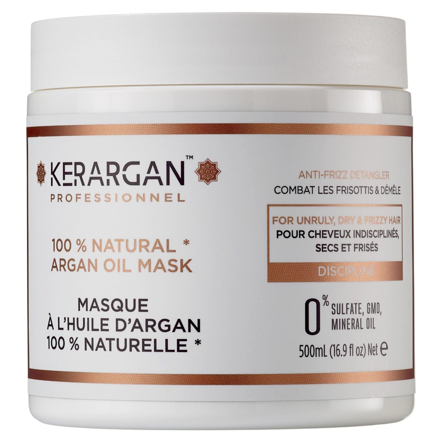 KERARGAN - Smoothing Mask with Argan Oil for Unruly, Dry, and Frizzy Hair - Nourishes, Fights Frizz, Detangling - Sulfate-Free, GMO-Free, Mineral Oil-Free - 16.9 Fl oz
