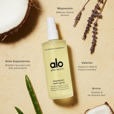 Alo Reset Magnesium Body Spray For Sleep Natural Stress Relief - Calming Blend with Magnesium, Valerian Root, Arnica Essential Oils - Made in USA - 3.2 oz