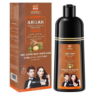 Natural Brown Hair Dye Shampoo 3-in-1 - Gray Coverage, Semi-Permanent, Herbal, No Harsh Chemicals - Easy Long-Lasting Hair Color - (Natural Brown, 14.20 Fl Oz - 420ml)