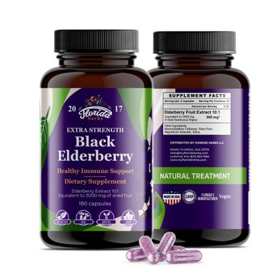 FLORIDA HERBS Black Elderberry Capsules 180 Count Sambucus Elderberry Vitamins, Non-GMO, Gluten Free, Organic Elderberry Extract Sambucus Nigra