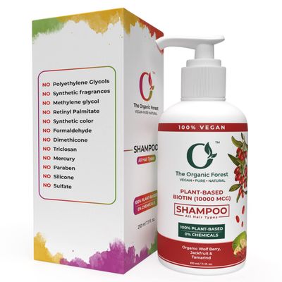 The Organic Forest - VEGAN . PURE . NATURAL Biotin Shampoo Hair Thickening Moisturizing for Dry or Oily Scalp 7.1 fl.oz.