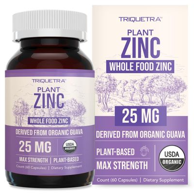 Organic Zinc 25 mg Whole Food zinc Supplements Derived from Organic Fruit, Elemental Zinc - Water Extracted, Vegan, GMO-Free - Essential Mineral, Antioxidant, Immune Support, Skin - 60 Servings