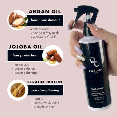 everlong Untangle Leave-in Conditioner Detangler Spray for Hair Extensions Wigs, Infused with Keratin Protein, Argan and Jojoba Oil, Safe for All Hair Types including Human, Synthetic