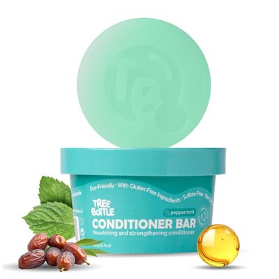 Tree Bottle Conditioner Bar - Peppermint Essential Oils Biotin, Castor Oil Batana oil for Volumizing, Nourishing and Strengthening - Plastic-Free Conditioner Bar - 2.11oz (Pack of 1)