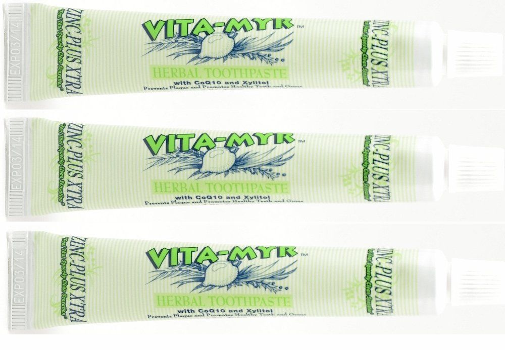 3 Pack VITA-MYR Zinc Plus Xtra Natural Effective Herbal Toothpaste 5.4 oz