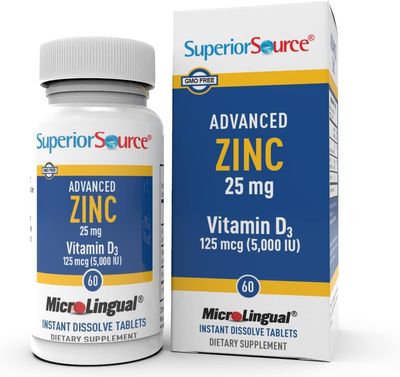 Superior Source Advanced Zinc 25 mg - Includes Vitamin D3 5,000 IU - Premium Immune Support Supplement for Men Women - Non-GMO Gluten-Free - 60 MicroLingual Dissolvable Tablets