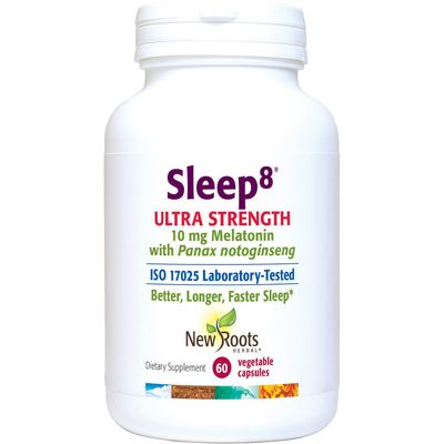 NEW ROOTS HERBAL Sleep Supplement, 8-in-1 Ultra-Strenth Formula with Passion Flower, Chamomile, Hops, Panax Gingseng, Skullcap, Magnesium, 10 mg Melatonin (60 Veg Caps) Natural Sleep Aid