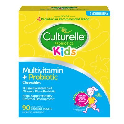 Culturelle Kids Complete Chewable Multivitamin Probiotic for Kids, Ages 3, 90 Count, Digestive Health, Oral Health Immune Support - with 11 Vitamins Minerals, Including Vitamin C, D3 Zinc