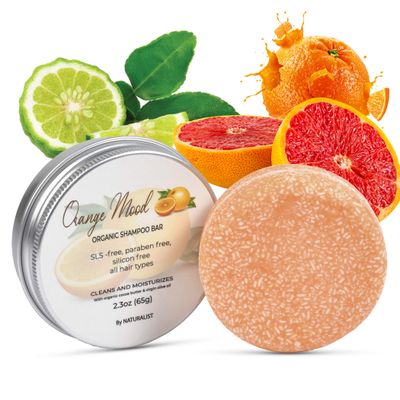 Naturalist Solid Shampoo Bar, 100 Organic, Plant Based, SLS Free, Vegan, All Hair Types Body Care pH Balanced, Plastic Free Eco Friendly, Safe For Travel (orange mood)