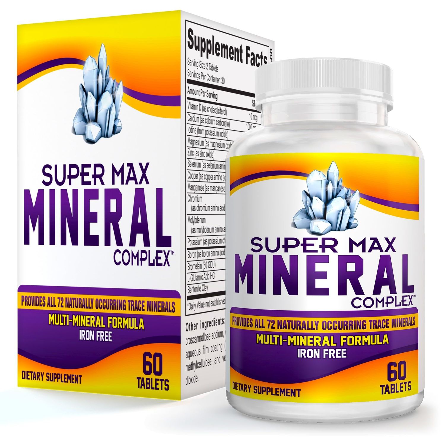 Super-MAX Multimineral Supplement (Iron Free) Natural Multiminerals High-Potency Multi Mineral Supplements All-in-1 Minerals Formula Mineral Complex Pills 1-Month Supply 60 Tablets