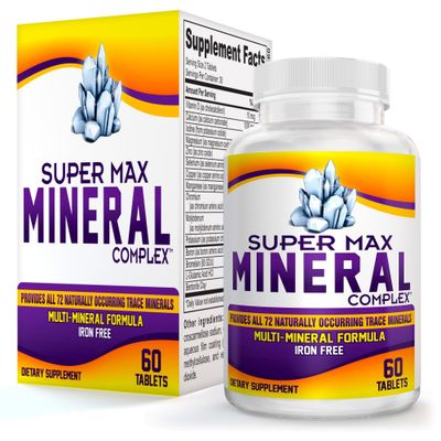 Super-MAX Multimineral Supplement (Iron Free) Natural Multiminerals High-Potency Multi Mineral Supplements All-in-1 Minerals Formula Mineral Complex Pills 1-Month Supply 60 Tablets