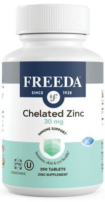 Freeda Chelated Zinc 30mg - TRAACS Zinc Bisglycinate for High Absorption - Vegan, Kosher, Gentle on Stomach - Immune Support for Adults, Men Women - 250 Tiny Tablets