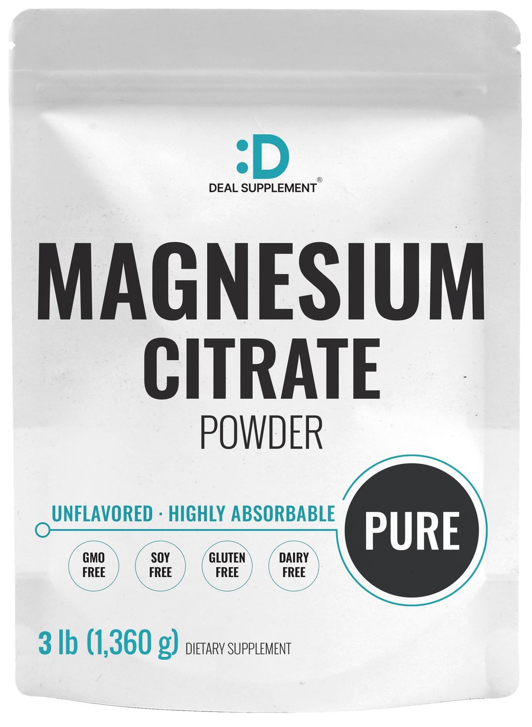 DEAL SUPPLEMENT Magnesium Citrate Powder 500mg, 3lbs - Unflavored, Easily Absorbed - Purified Trace Mineral for Muscle, Heart, Digestive Support - One a Day, Non-GMO, Filler Free