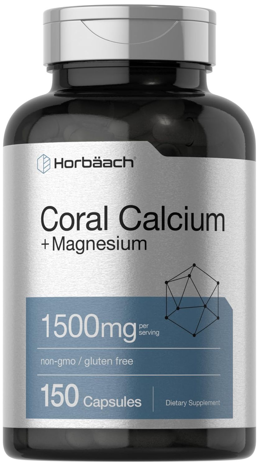 Horb ach Coral Calcium 1500mg Capsules 150 Count Plus Magnesium Non-GMO Gluten Free Supplement