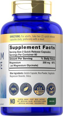 Carlyle Magnesium Glycinate 200mg 120 Capsules Non-GMO and Gluten Free Supplement