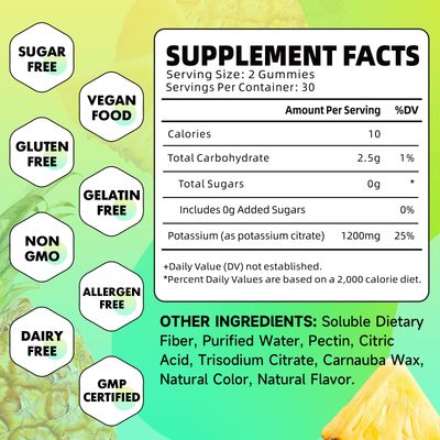 Potassium Citrate Gummies, High Potassium Supplement Gummies 1200mg Support Leg Cramps Muscle Health, Potassium Gummies for Adults Kids, Vegan, Pineapple Flavor 120 Count