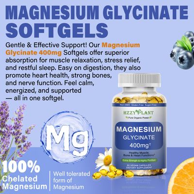 Magnesium Glycinate Softgels, High Absorption Magnesium Glycinate 400mg Supplement for Muscle, Heart, Sleep Bone Support, Bisglycinate Softgel Capsules Supplement, Vegan, Non-GMO, 2 Month Supply