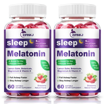 Sleep Support Supplement Softgels, Sleep Aids for Adults, Sleep Supplement with Melatonin 5mg, Vitamin D2, Magnesium, and Lemon Balm, Strawberry Extract, Gluten-Free, Vegan Non-GMO, 120 Count